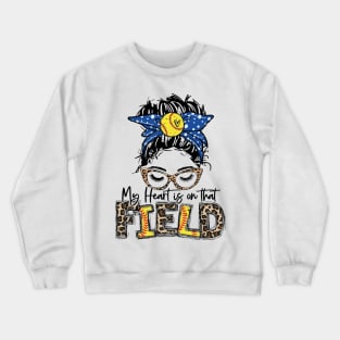 My Heart Is On That Field Softball Tee Leopard Softball Mom Crewneck Sweatshirt